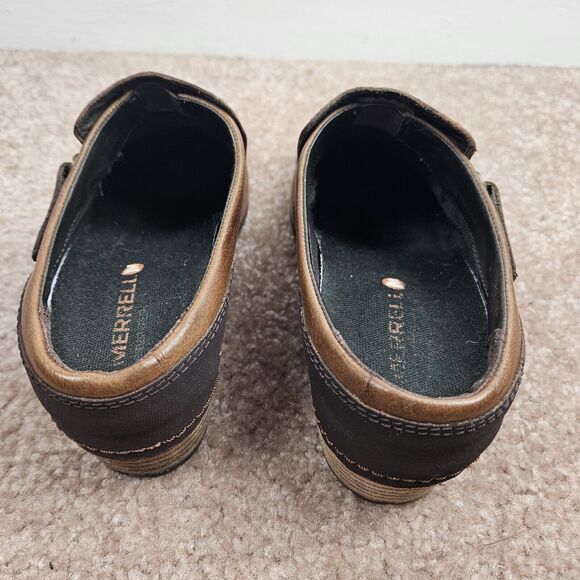 Merrell Oak Brown Leather Womens 7 Mule Clog Shoes Comfort Slip On Block Heel - Picture 14 of 15